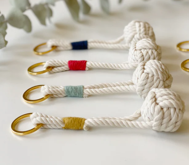 Monkey Fist Knot Keychain w/ Brass Shackle - 4.5