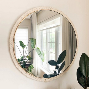 Round mirror with gold edge and braided trim / macrame / wall decor / bohemian / nursery decor