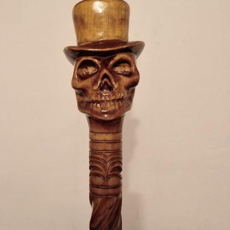 Wooden Carved unique Walking cane with skull