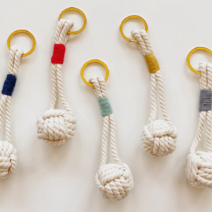 Monkey Fist Knot Keychain w/ Brass Shackle - 4.5" Long - Handmade Sailor Rope Key Ring - Nautical Jewelry Gift