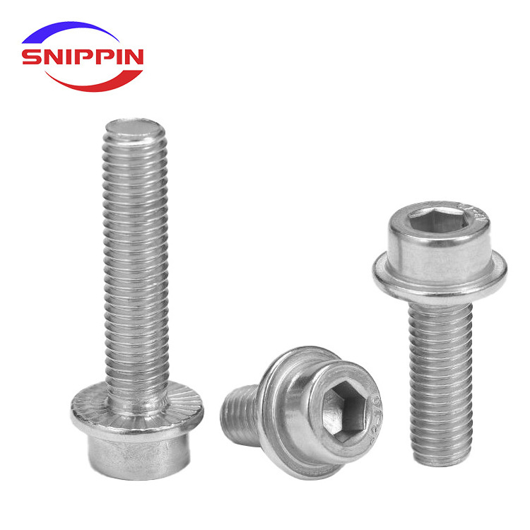 304 Stainless Steel DIN251 Hexagon Socket Flange Face Screw M5 M6 M8 M10 M12 hex socket anti-slip flange Bolt with serrations