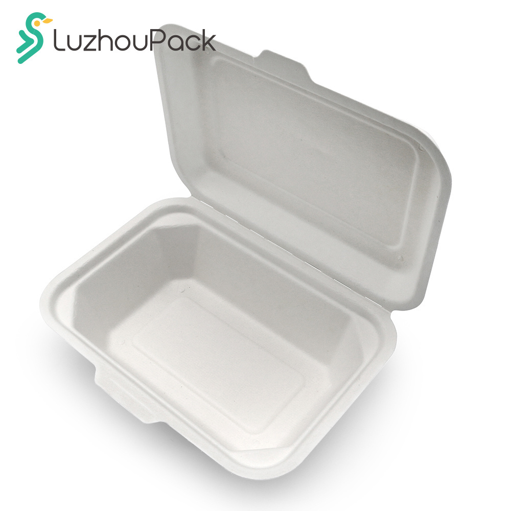 LuzhouPack Factory customized disposable biodegradable compostable bagasse paper food takeaway packing box