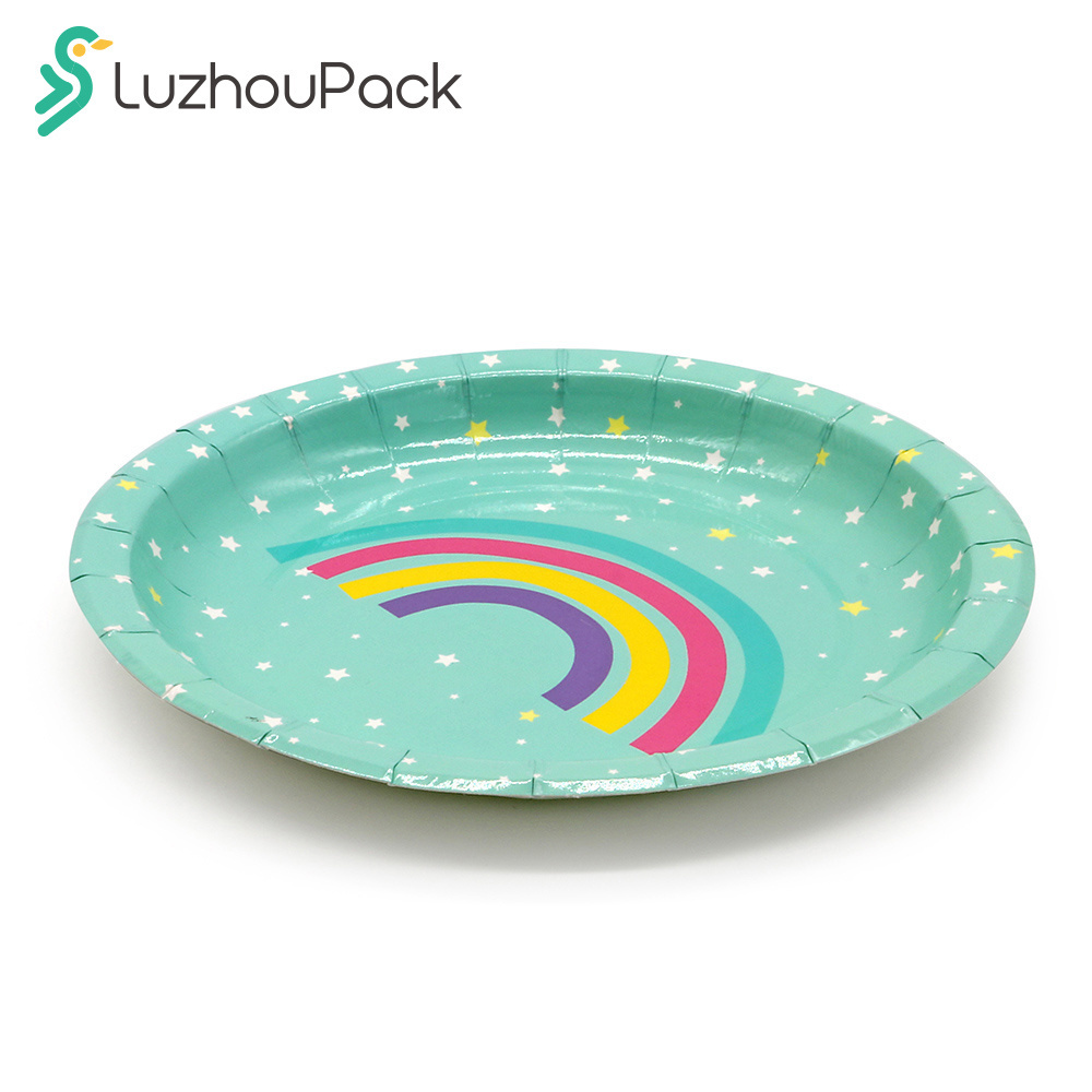 LuzhouPack Cheap Custom Printed 6 9 10 12 Inch Eco Friendly Compostable Restaurant Party Kraft Disposable Paper Dish Plates