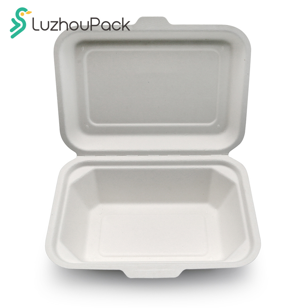 LuzhouPack Factory customized disposable biodegradable compostable bagasse paper food takeaway packing box