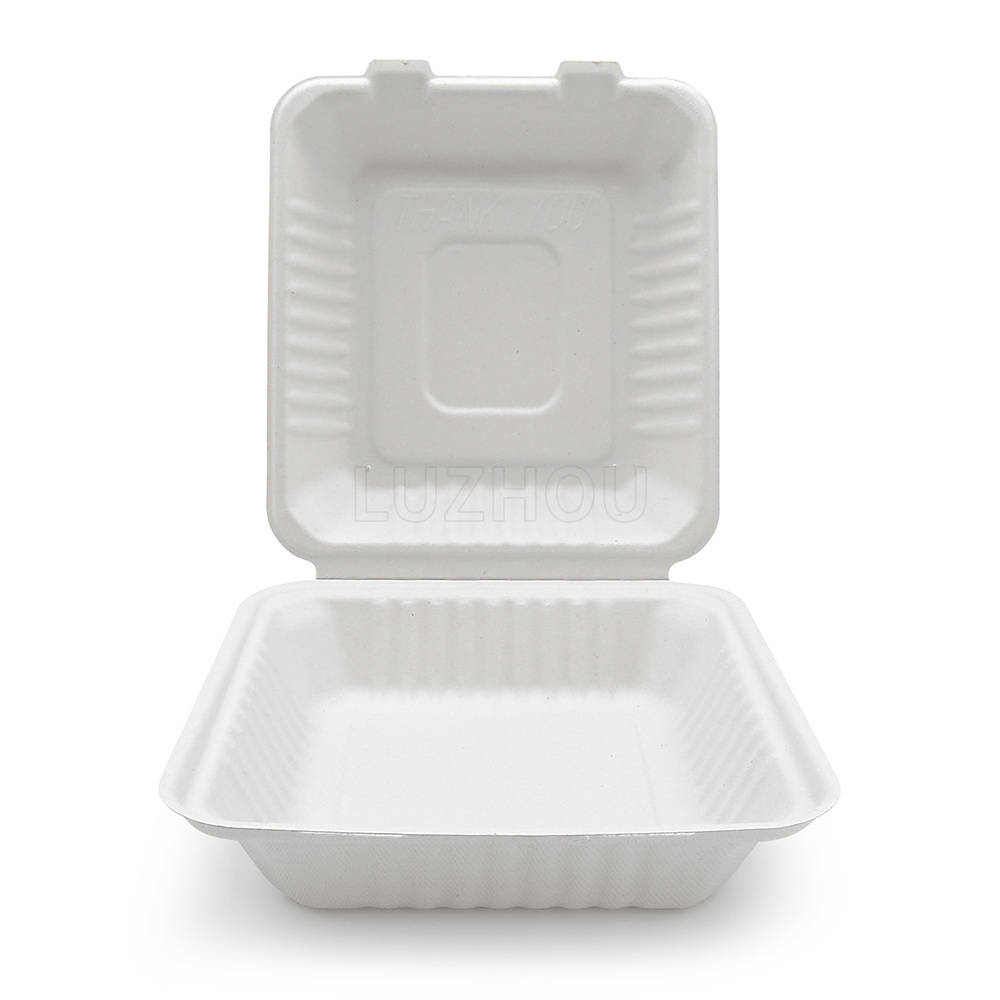 LuzhouPack 1200ml 8 Inch 100% Biodegradable & Compostable bagasse food boxes takeaway packaging disposable lunch box