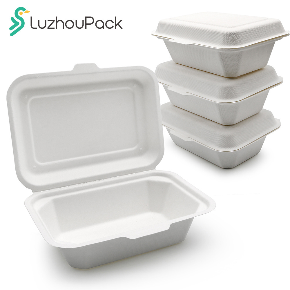 LuzhouPack Factory customized disposable biodegradable compostable bagasse paper food takeaway packing box