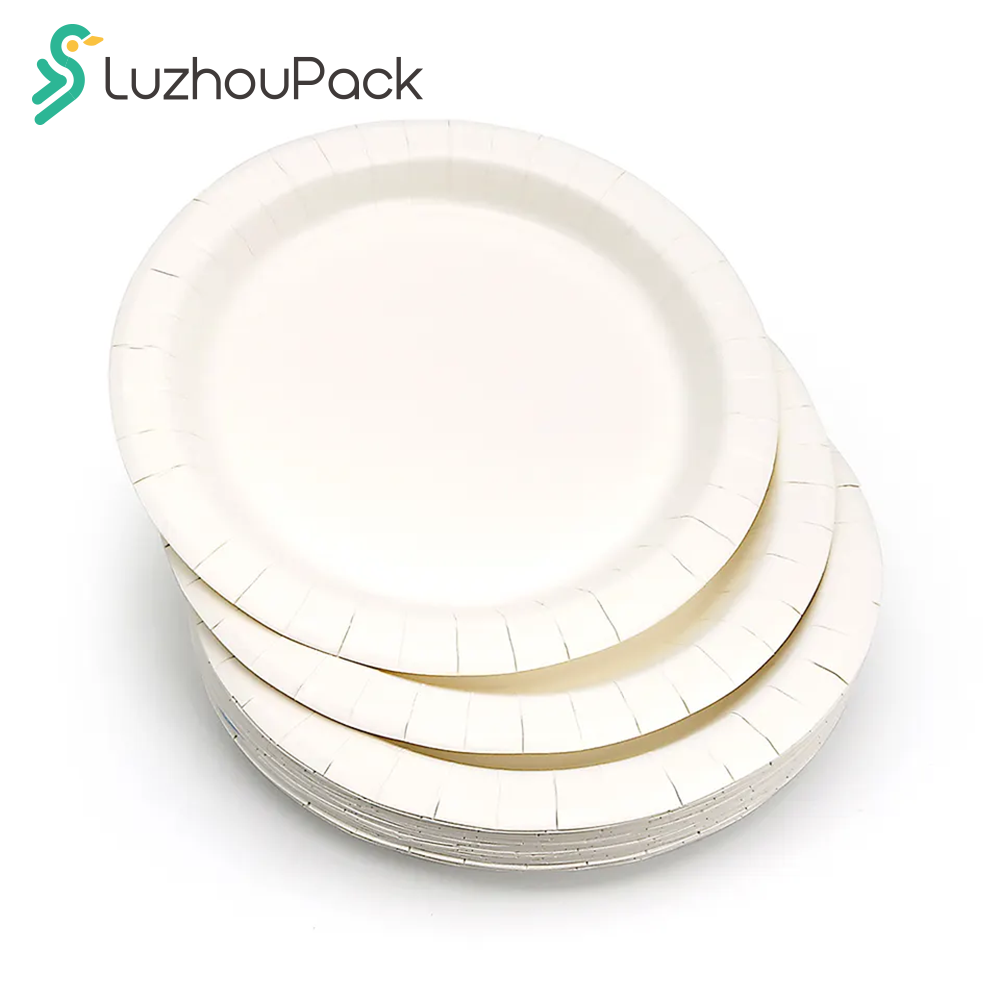 LuzhouPack Cheap Custom Printed 6 9 10 12 Inch Eco Friendly Compostable Restaurant Party Kraft Disposable Paper Dish Plates