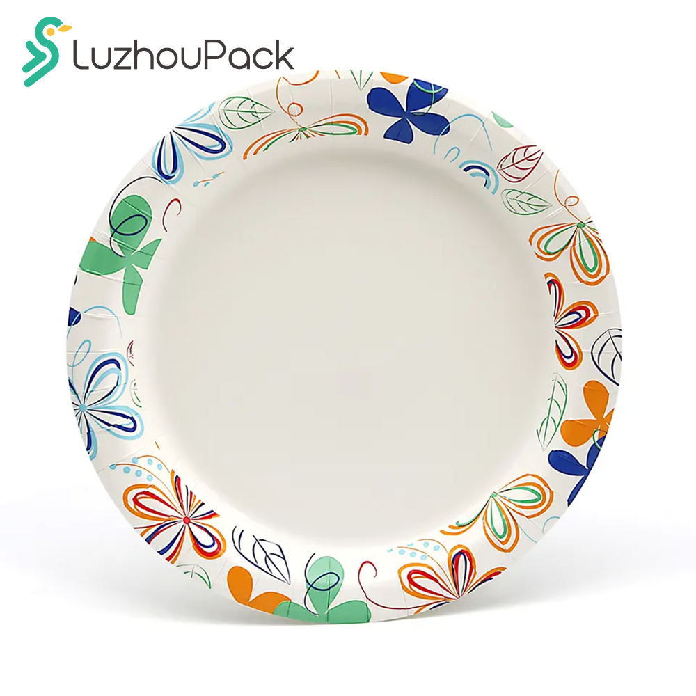 LuzhouPack Cheap Custom Printed 6 9 10 12 Inch Eco Friendly Compostable Restaurant Party Kraft Disposable Paper Dish Plates