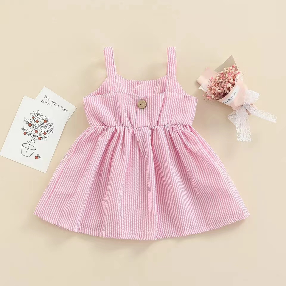 MIOZING  Toddler Baby Girls Sleeveless Dress Front Bowknot Stripe Sling Dress Summer Fashion Princess Casual  smocking Dress