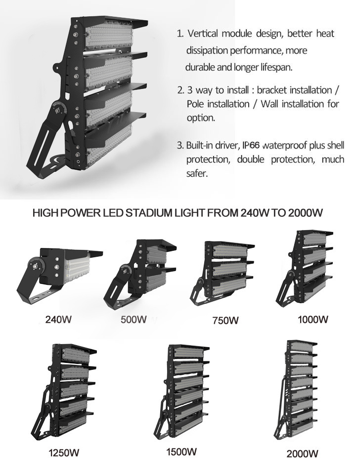 5 Years Warranty IP66 Outdoor 250w 500w 800w 1000w 1500w 2000watts Football Tennis Court High Mast Led Stadium Flood Lights