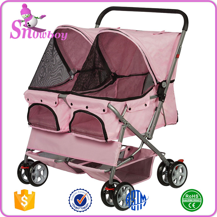 Pet Twin Double Stroller Cat Dog Foldable 4 Wheel Travel Carrier