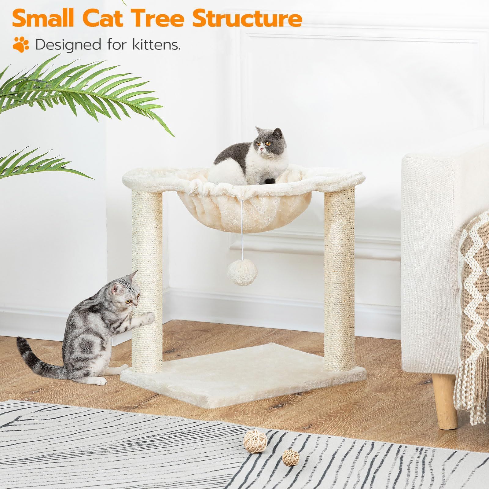 Custom Plush Soft Pet House Furniture Indoor Scratching Posts  Small Cat Trees Tower with Hammock Plush Toy