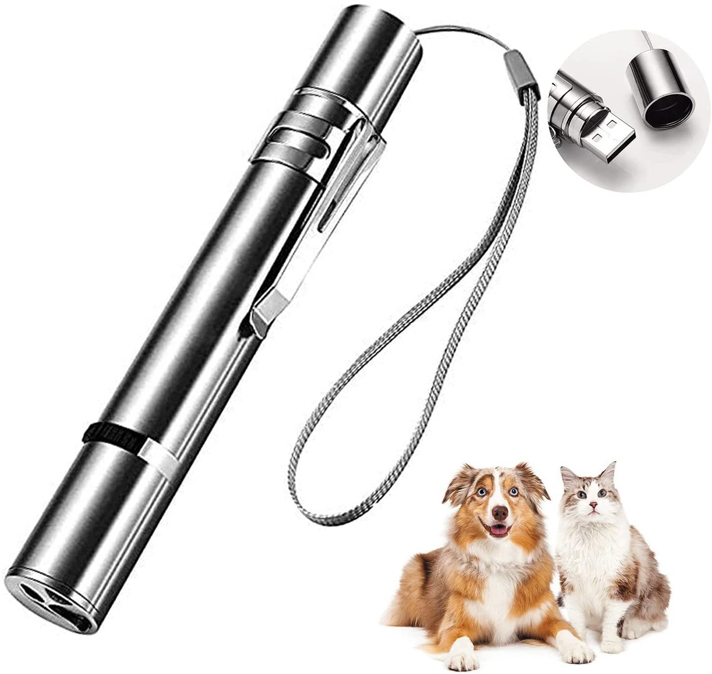 3 in 1 Rechargeable Multi Function Mini Aluminum LED Light Flashlight Pet Cat Catch Laser Pointer Interactive Exercise Toy