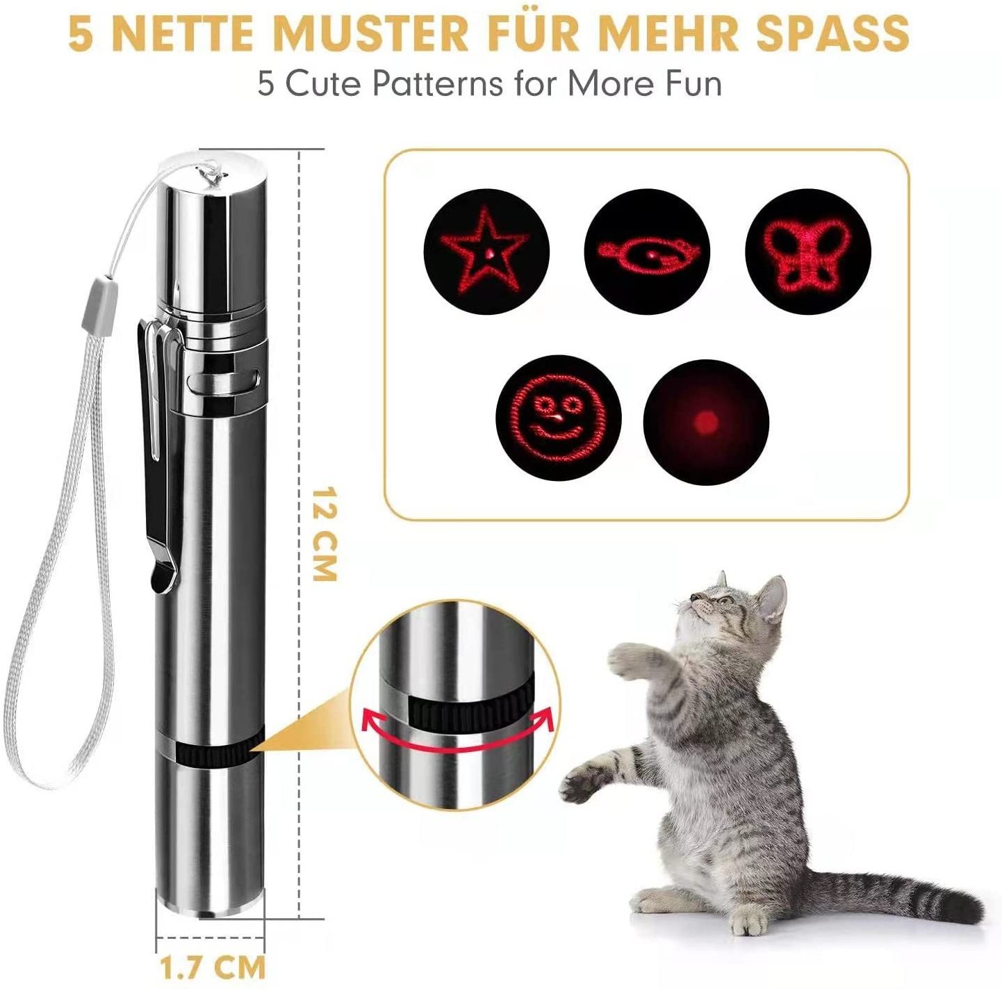 3 in 1 Rechargeable Multi Function Mini Aluminum LED Light Flashlight Pet Cat Catch Laser Pointer Interactive Exercise Toy