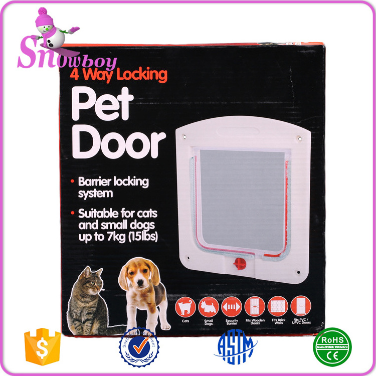 White Frame 4 Way Locking Lockable Magnetic Pet Cat Small Dog Flap Plastic Cat door