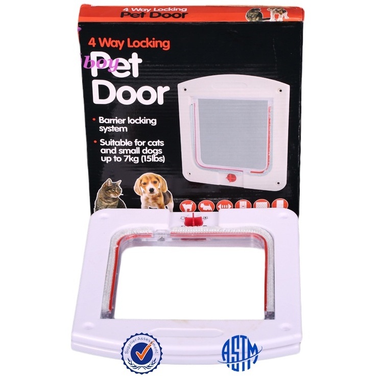 White Frame 4 Way Locking Lockable Magnetic Pet Cat Small Dog Flap Plastic Cat door