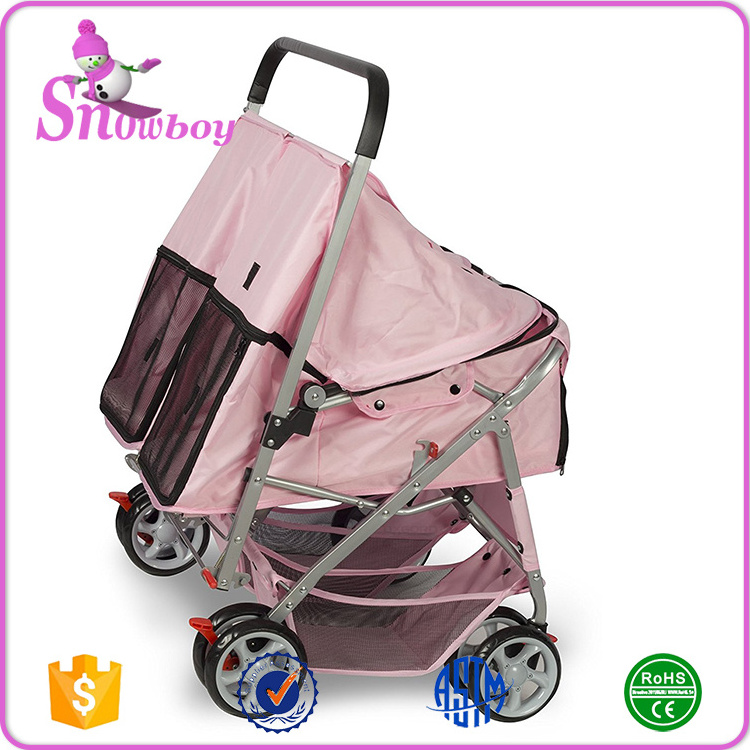 Pet Twin Double Stroller Cat Dog Foldable 4 Wheel Travel Carrier