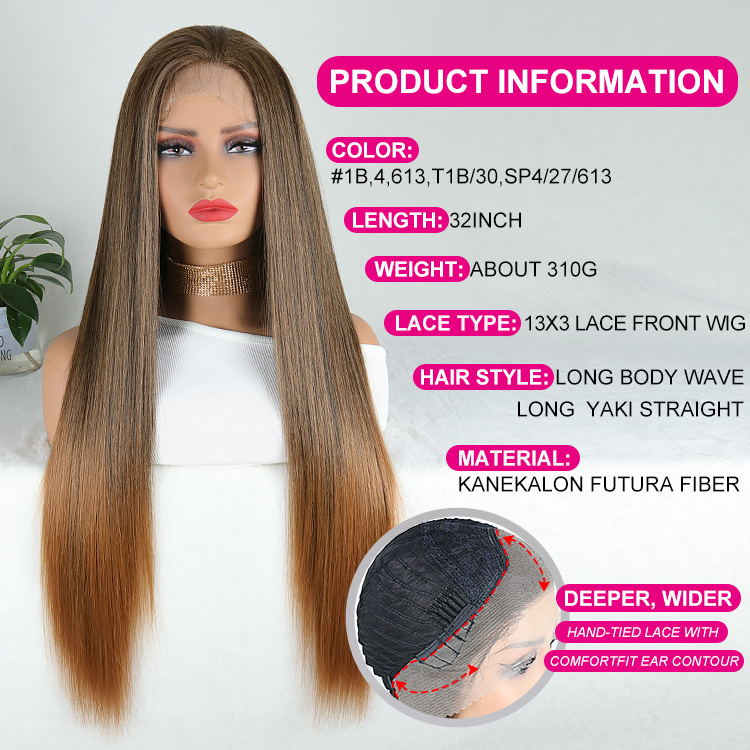 Julianna Hair 32 Inch Futura Fiber Wholesale High Quality Heat Resistant Premium Luxury Body Wave Lace Front Synthetic Wigs