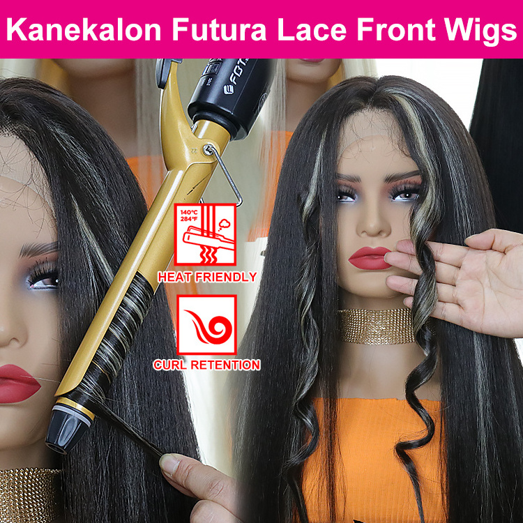 Julianna Hair 32 Inch Futura Fiber Wholesale High Quality Heat Resistant Premium Luxury Body Wave Lace Front Synthetic Wigs