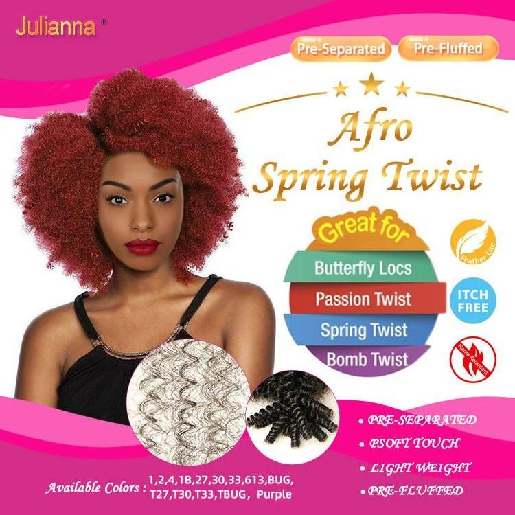 Ombre Crochet Springy Afro Kinky Twist Wholesale Synthetic Hair Extension Pre-Fluffed Poppin Twist Spring Afro Twist Braid