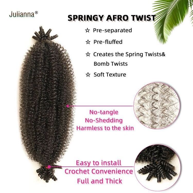 Ombre Crochet Springy Afro Kinky Twist Wholesale Synthetic Hair Extension Pre-Fluffed Poppin Twist Spring Afro Twist Braid