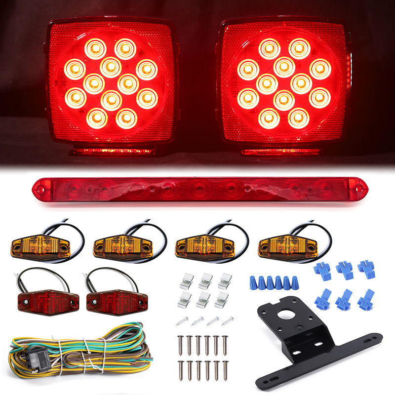 Boat Trailer Submersible Waterproof square LED tail light side light bracket wiring harness with reflective strip kit taillight