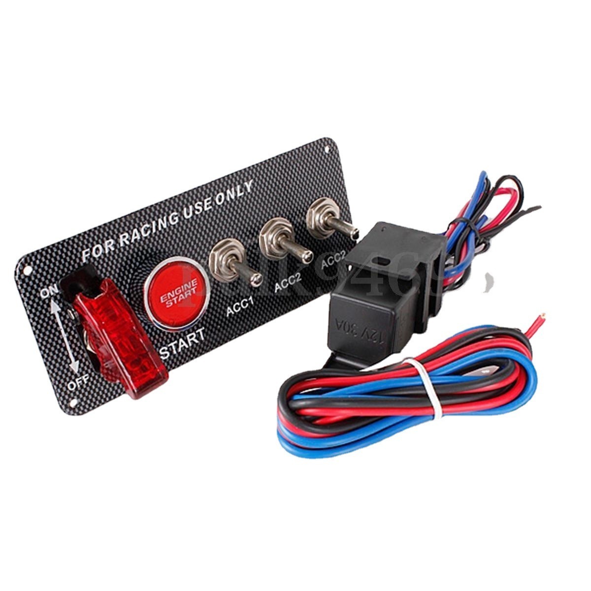 12V Ignition Switch Panel for Racing Car 5 in 1 Ignition Starter Switches with Engine Push Button Carbon Fiber LED Toggle Switch