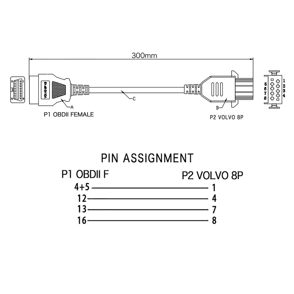 OBD2 For Volvo 8Pin Cable Truck Heavy Duty Diagosis Connector 8pin Truck Diagnostic Cables And Connectors OBD Adapter For VOLVO