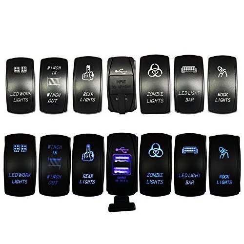 20 Amp 12 Volt  UTV Truck Polaris   Blue led Laser ON-OFF Rocker POD Light Rocker  Switch