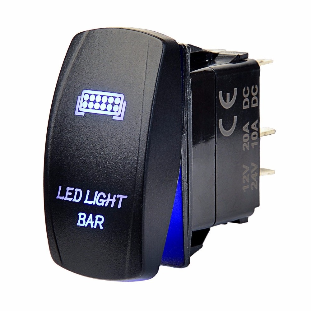 12V-24V ROCKER SWITCH LASER ETCHED 20A BLUE LED BAR LIGHTS ROCKER SWITCH WITH LED 12V