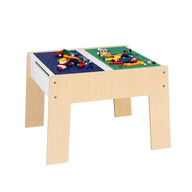 kids Sensory table and chair combination 3 in 1 Lego building block toy table Wooden children's game table Two chairs