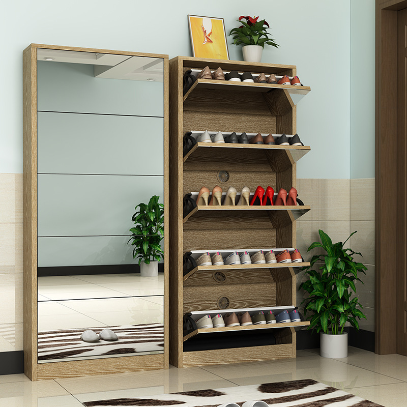 2022New design ideas Shoe Rack Storage Organiser Rotating Door Wooden Shoe Cabinet with Mirror Simple corridor Cabinet