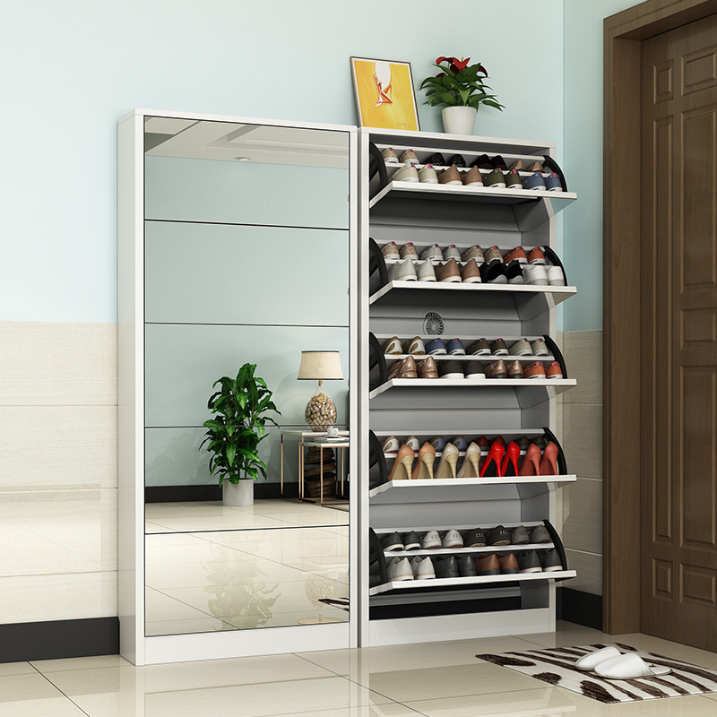 2022New design ideas Shoe Rack Storage Organiser Rotating Door Wooden Shoe Cabinet with Mirror Simple corridor Cabinet