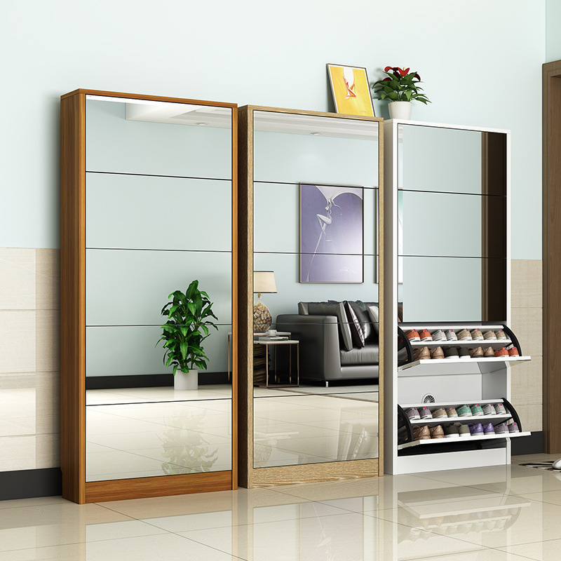 2022New design ideas Shoe Rack Storage Organiser Rotating Door Wooden Shoe Cabinet with Mirror Simple corridor Cabinet