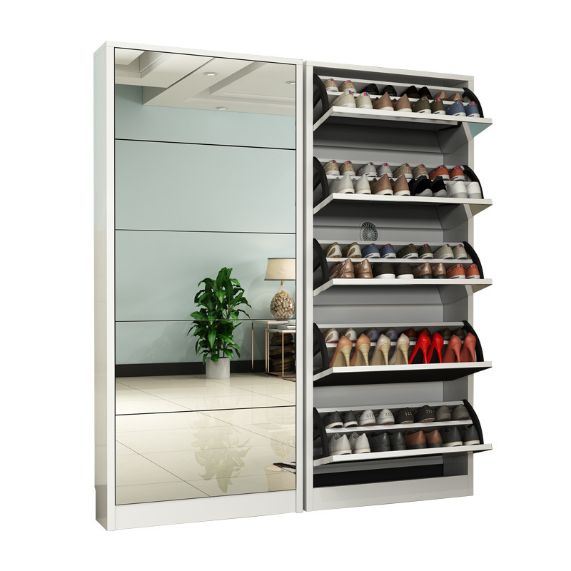 2022New design ideas Shoe Rack Storage Organiser Rotating Door Wooden Shoe Cabinet with Mirror Simple corridor Cabinet