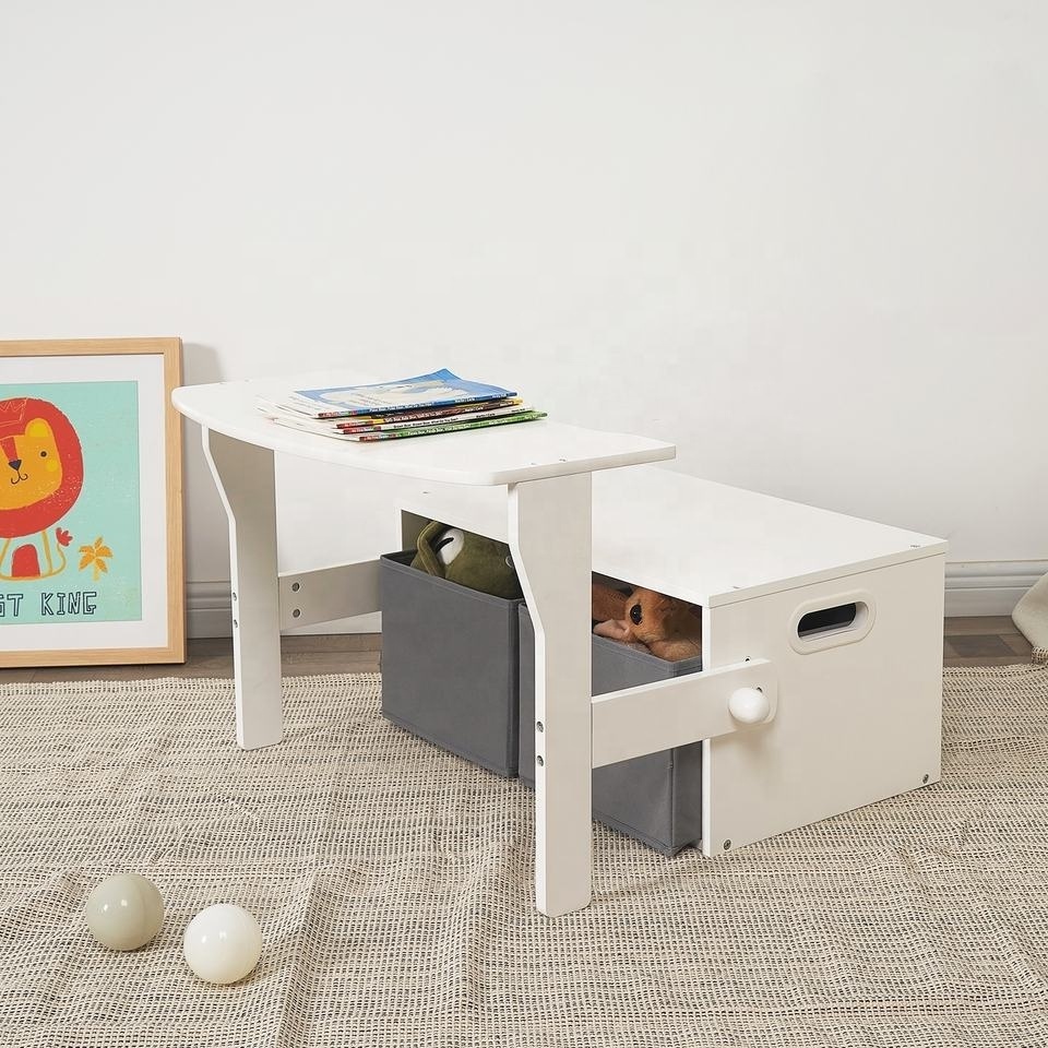 Kids Furniture Wooden Kids 3 In 1 Storage Bench Table Desk And Chair A shape-shifting toy box Kids Furniture