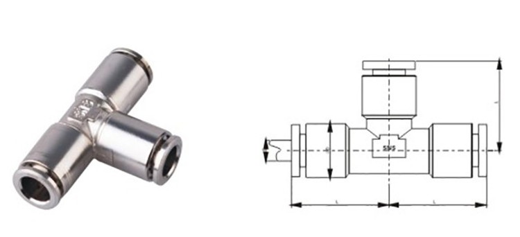 SNS JPEN tee joint reducer pipe tube fitting metal T type brass pneumatic push in fitting