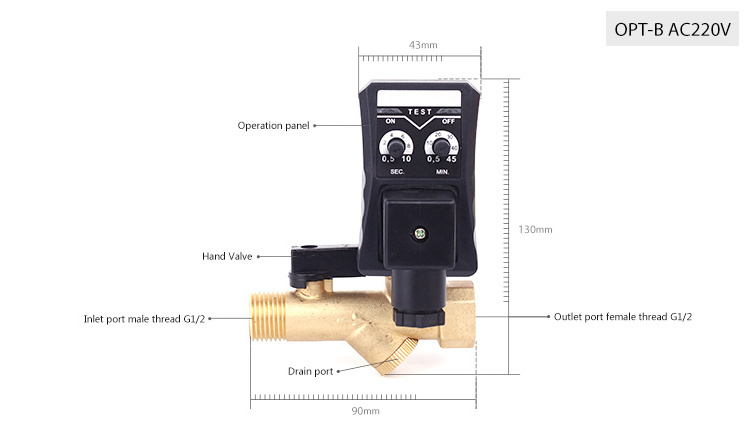 SNS pneumatic OPT Series brass automatic water drain solenoid valve with timer