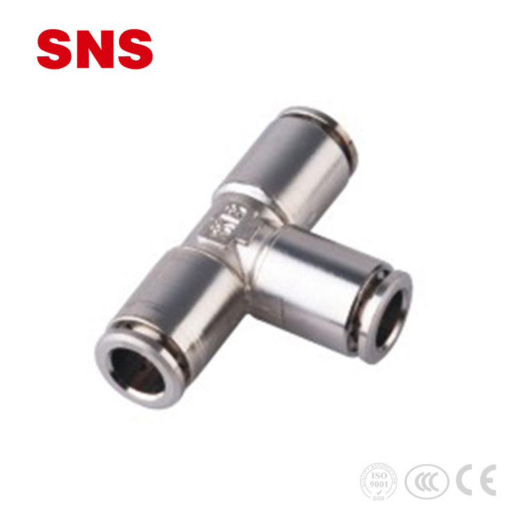 SNS JPEN tee joint reducer pipe tube fitting metal T type brass pneumatic push in fitting