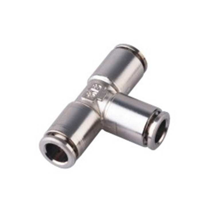 SNS JPEN tee joint reducer pipe tube fitting metal T type brass pneumatic push in fitting