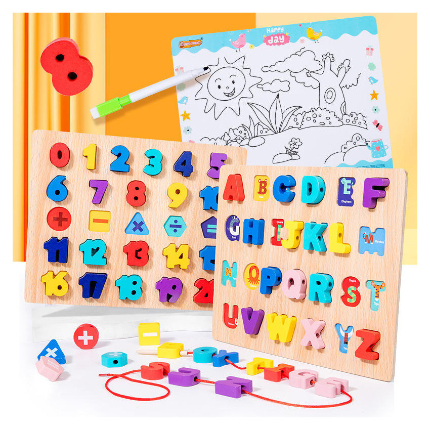 Montessori Children Wooden Arabic Russian Puzzle Toys 3D Alphabet ABC Letters Digital Blocks Board