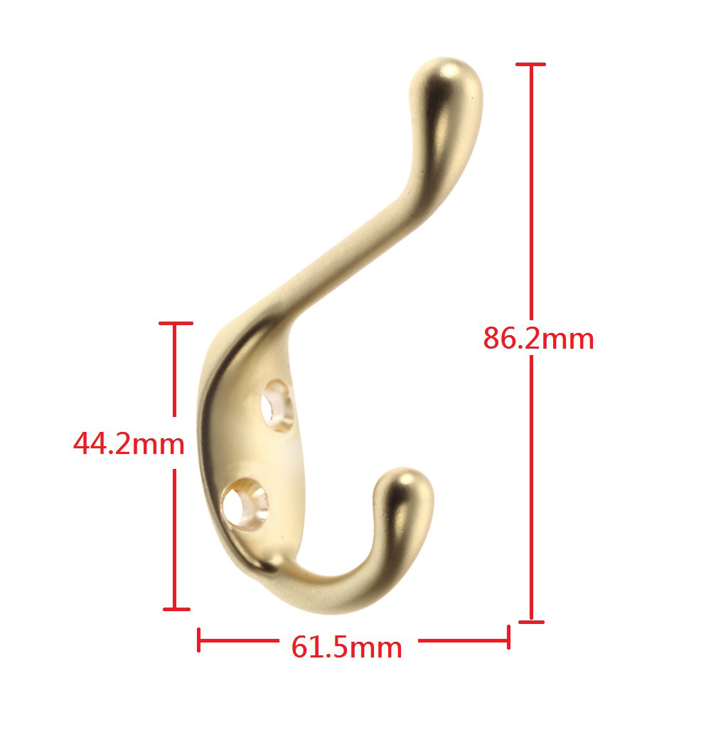 Double Prong Hook Wall Mounted Brass Plated Hooks for Hanging Coat and Hat