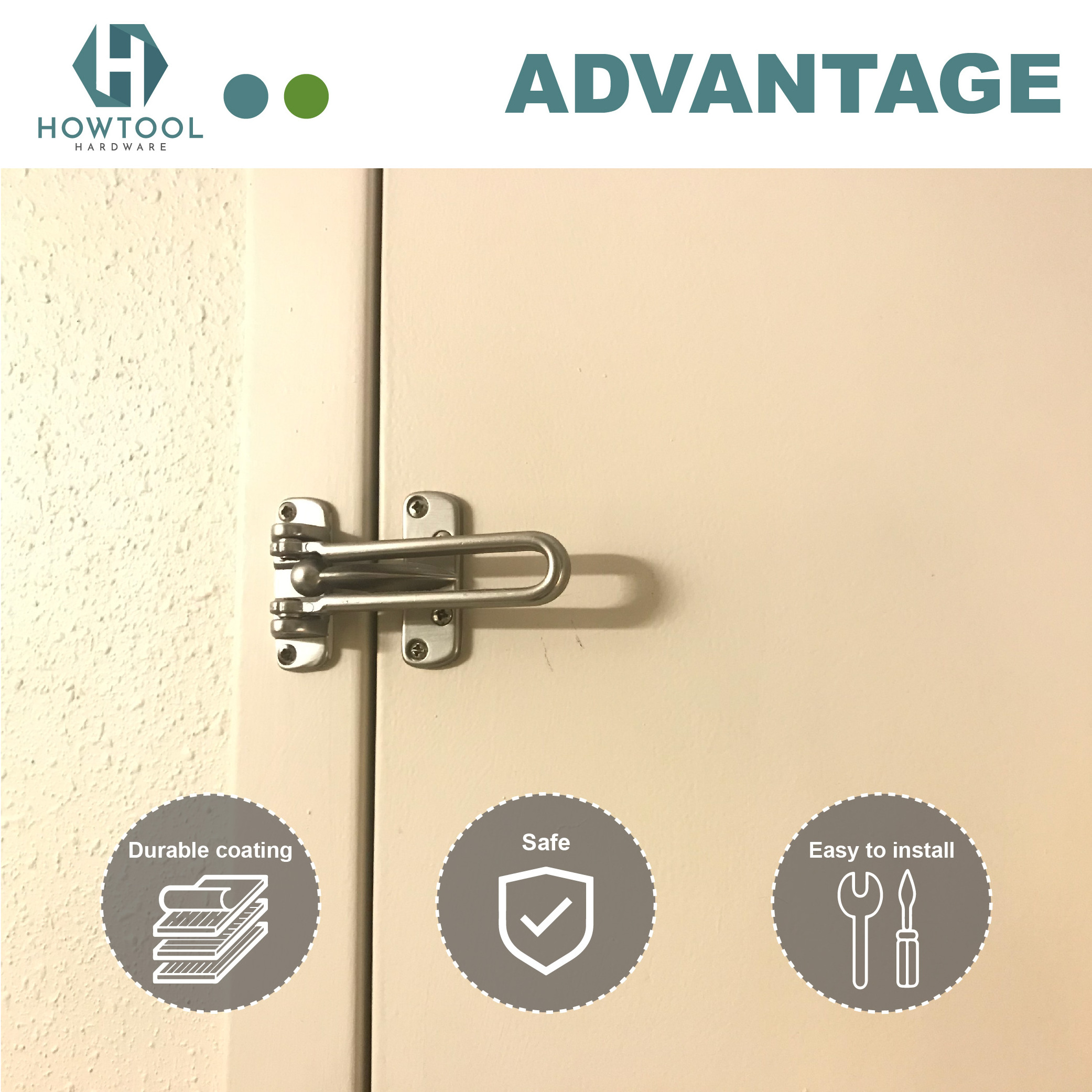 HOWTOOL D106-BP Swing Bar Lock Latch Home Hotel Security Front Door Guard Lock Latch Solid Zinc Alloy