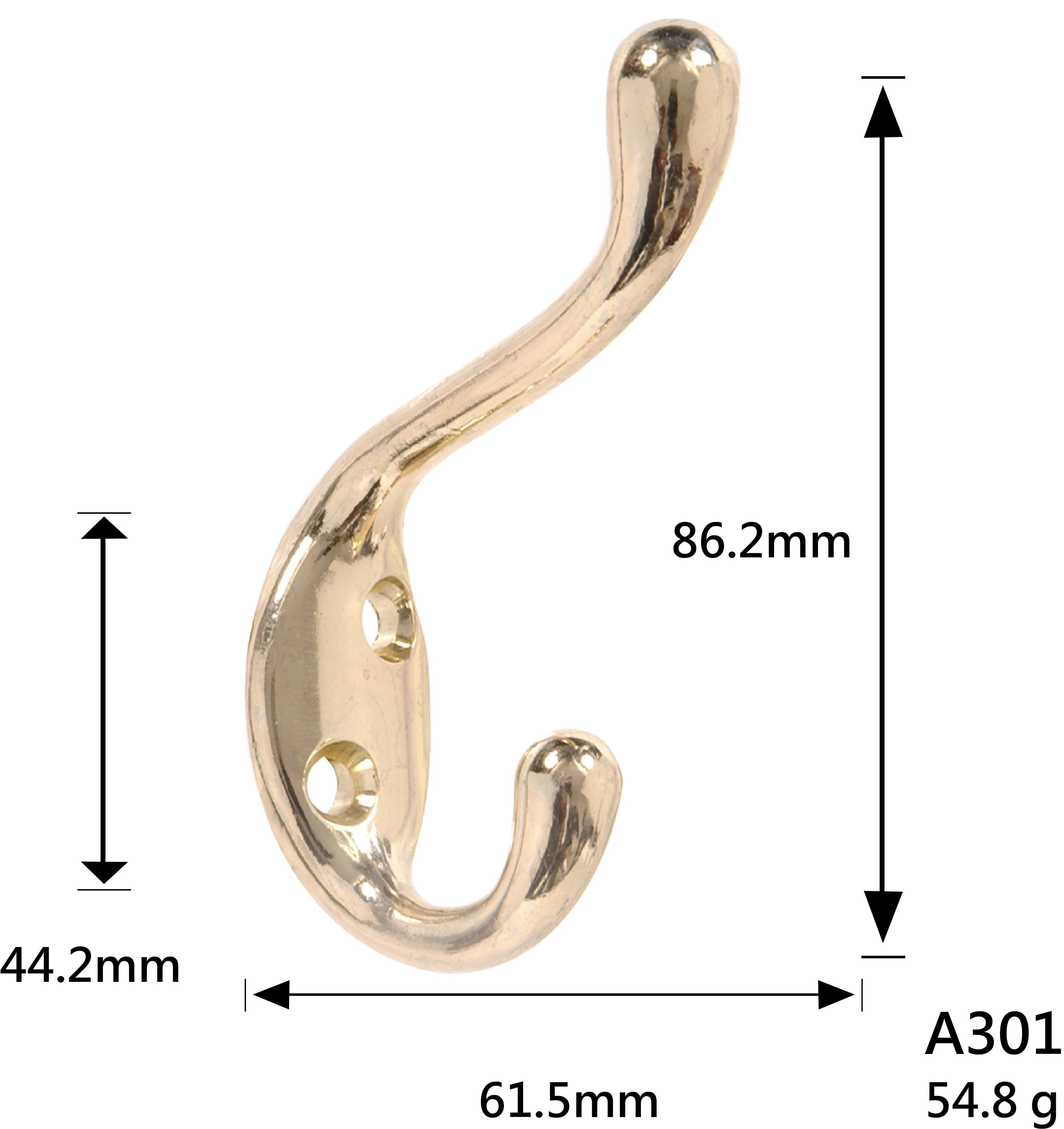 Double Prong Hook Wall Mounted Brass Plated Modern Wall Hooks for Hanging Coat and Hat