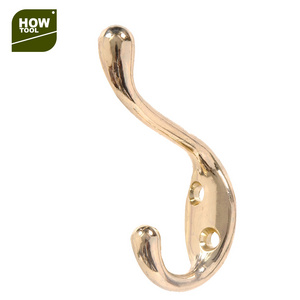 Double Prong Hook Wall Mounted Brass Plated Modern Wall Hooks for Hanging Coat and Hat