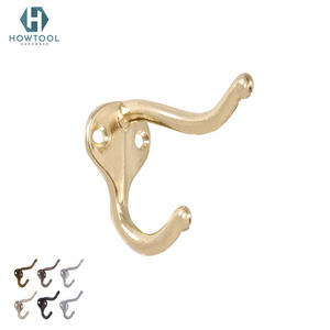 Coat Hooks Double Heavy Duty Utility Wall Mounted Dual Rustic Clothes Towel Holder Hanger Brass Plated HOWTOOL A304-BP