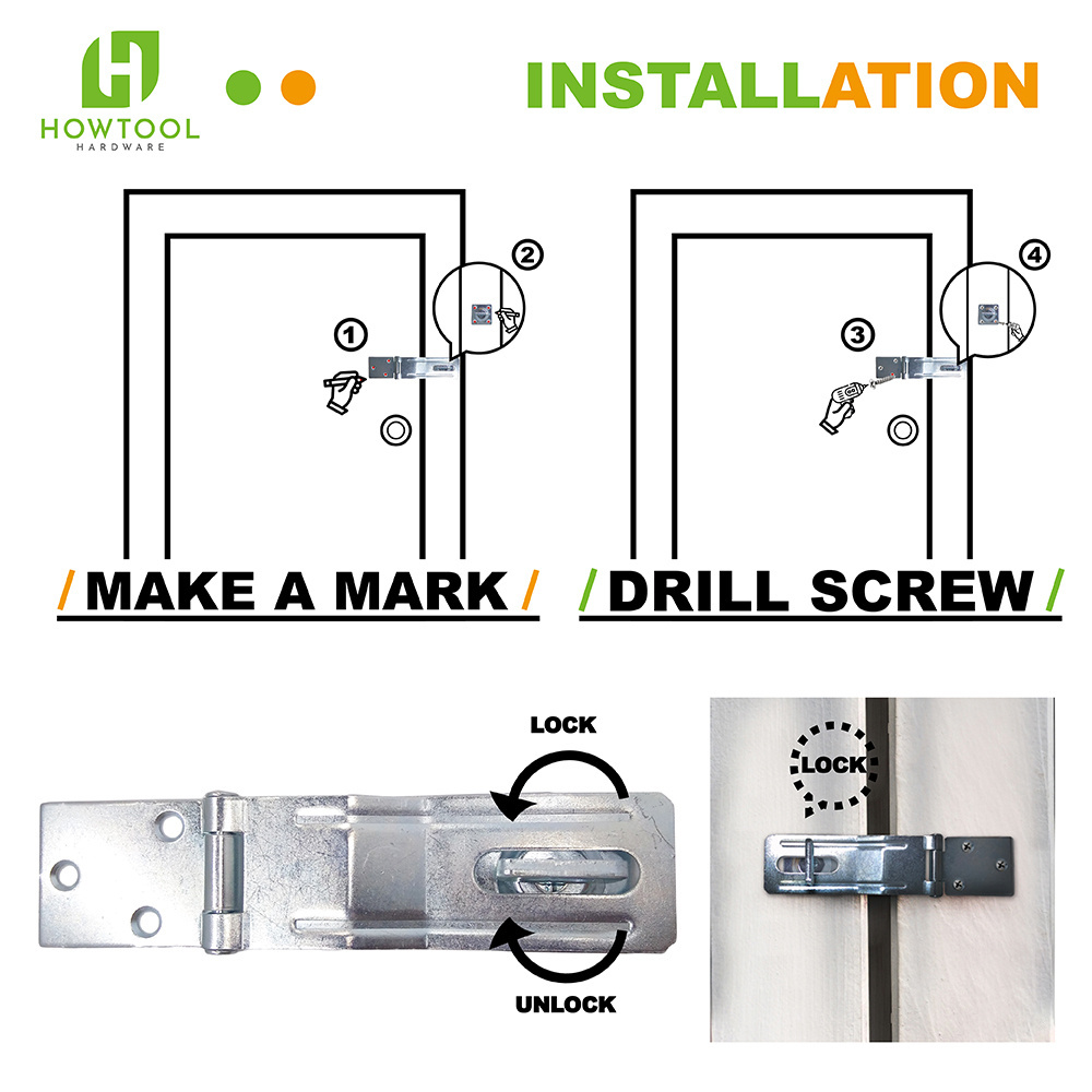 Heavy Duty Door Hasp with Turning Padlock Eye Mount , 4-1/2