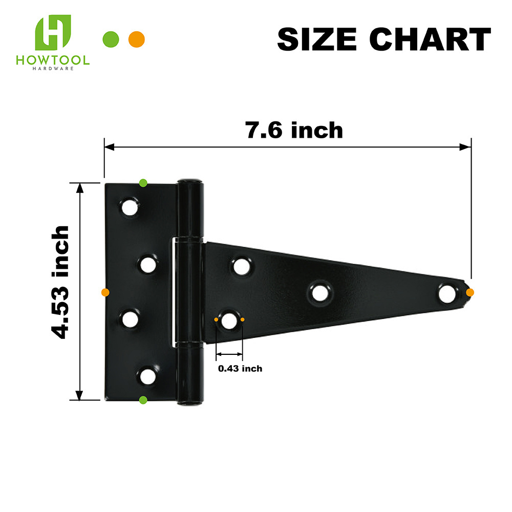 Heavy Duty T Hinge Latch for Wooden Fence with Screws , 6 inch or 8 inch