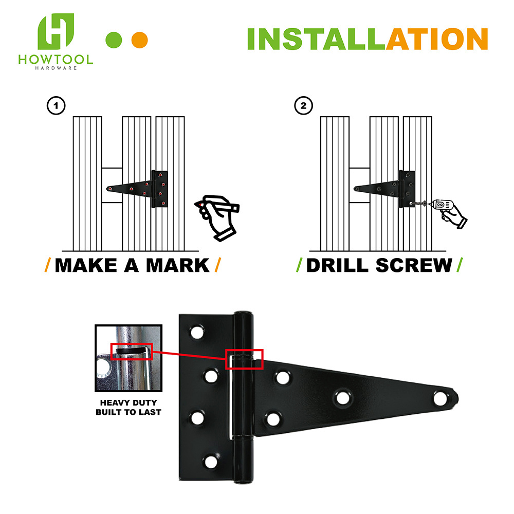 Heavy Duty T Hinge Latch for Wooden Fence with Screws , 6 inch or 8 inch