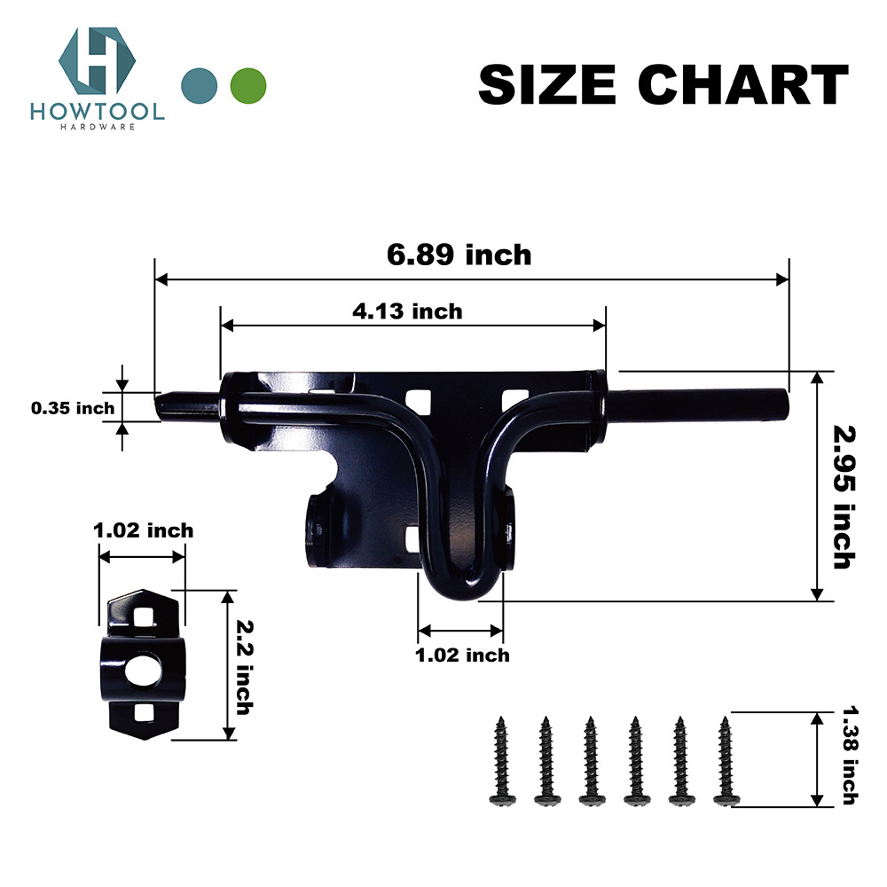 Gate Latch Bolt Heavy Duty Slide Action Wooden Fences Barn Yard Shed Door Lock Outdoor Latch with Bolt Latch Screws Black